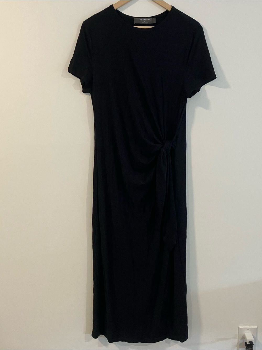 NWT Black Stretch Midi Dress with Side Tie Size L